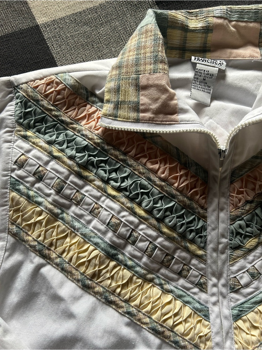 Granny Core Franciscan White Jacket with Pastel Smocked Panels